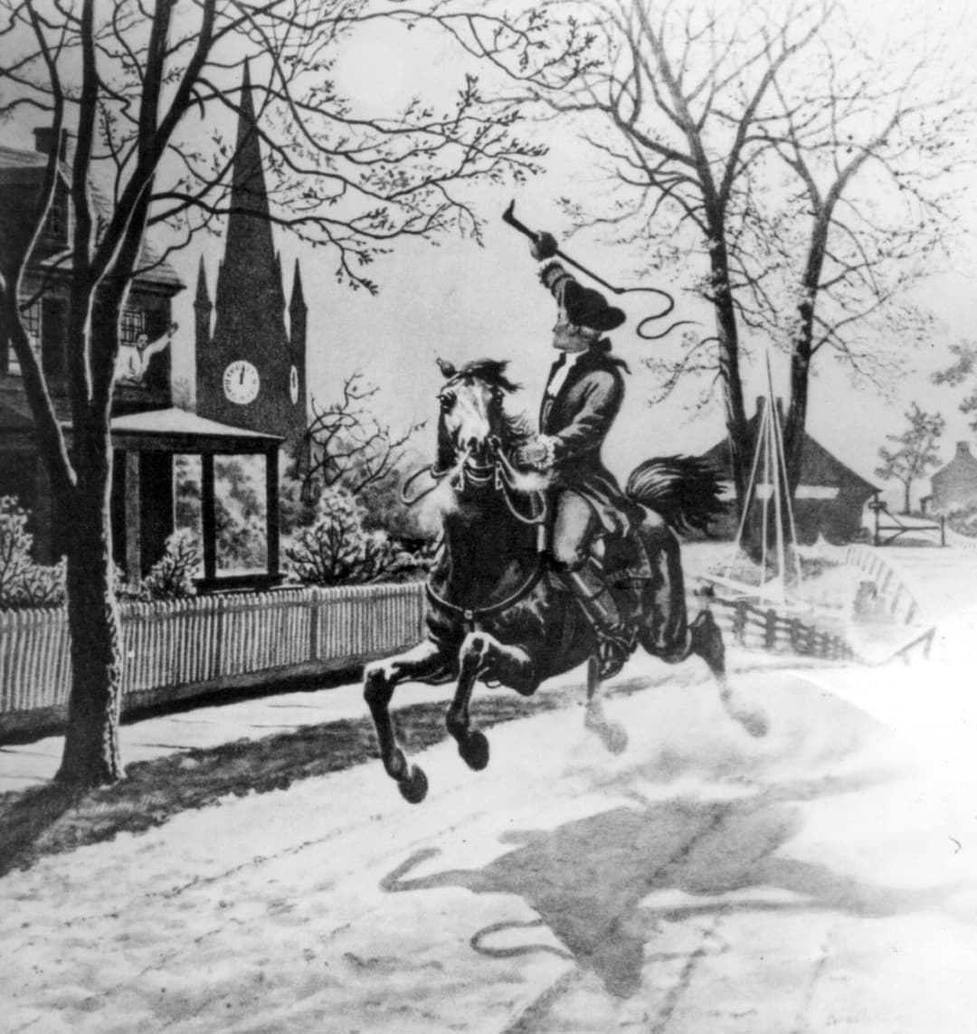 Paul Revere galloping on horseback — The Midnight Ride
